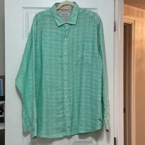 100% Linen Tommy Bahama Aqua Button down long sleeve Shirt - new without tags XL